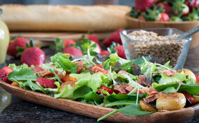 Start your day with a bowl full of crisp greens, sweet fruit, crunchy nuts and a bright tangy dressing. Omit bacon for a vegan option! Mornings never tasted so good! |The Recipe Wench