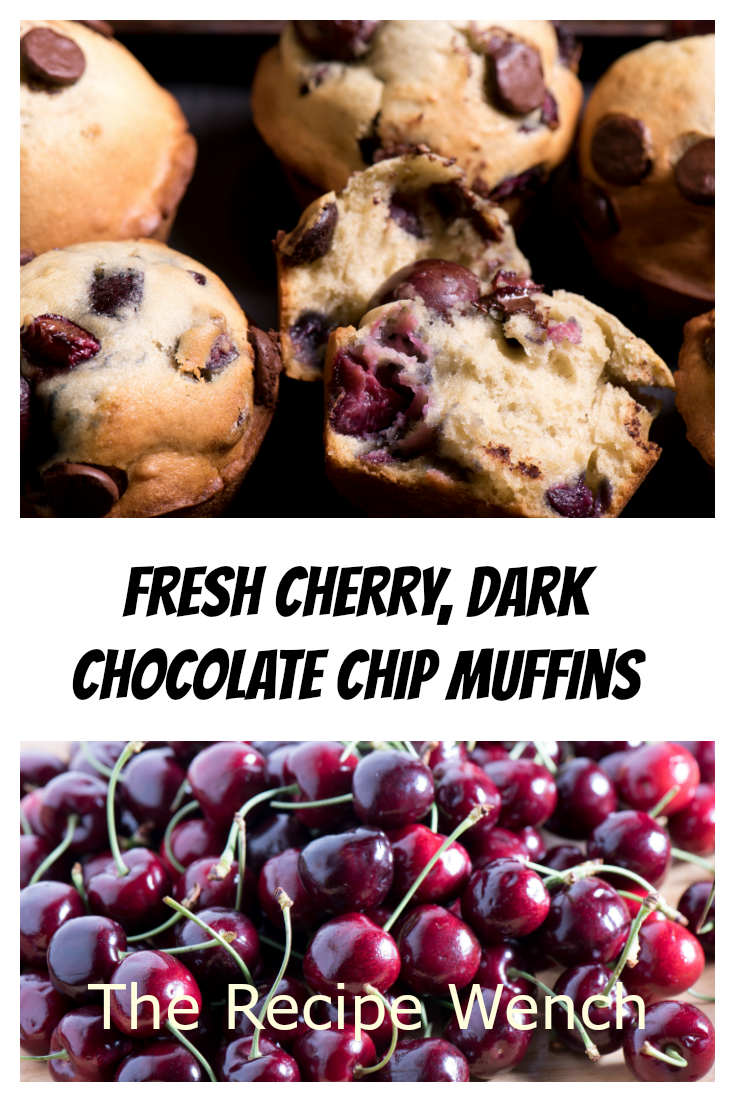 Fresh cherries, rich dark chocolate. What's not to love about these fresh cherry muffins?! | The Recipe Wench