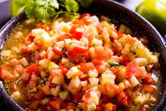 Gazpacho is a super healthy and easy dish -- a little olive oil, seasonings and vegetables. Who wouldn't love that?!