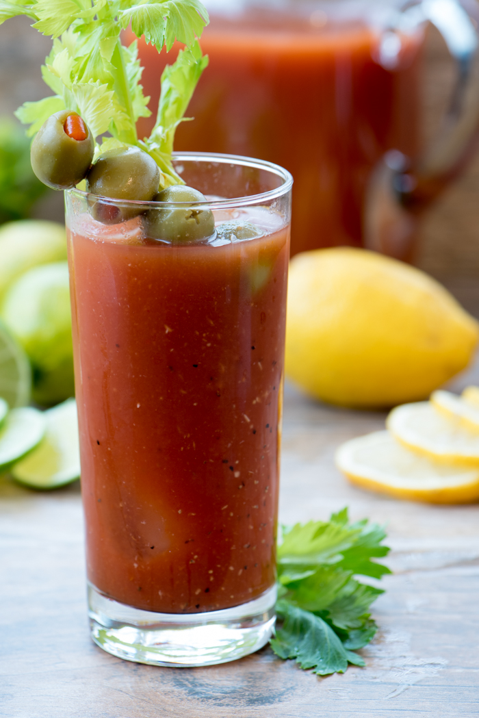 Bloody Mary -- a classic brunch cocktail. My shortcut is Spicy Hot V8 juice. So simple and tasty! | The Recipe Wench