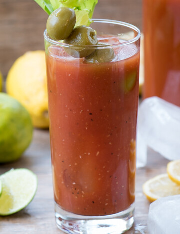 Bloody Mary -- a classic brunch cocktail. My shortcut is Spicy Hot V8 juice. So simple and tasty! | The Recipe Wench