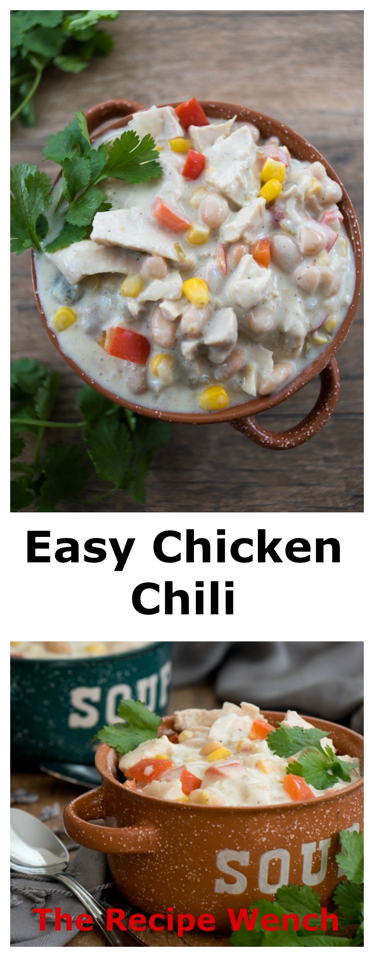 A game day favorite! Chase the winter chills away with easy White Chicken Chili! | www.therecipewench.com