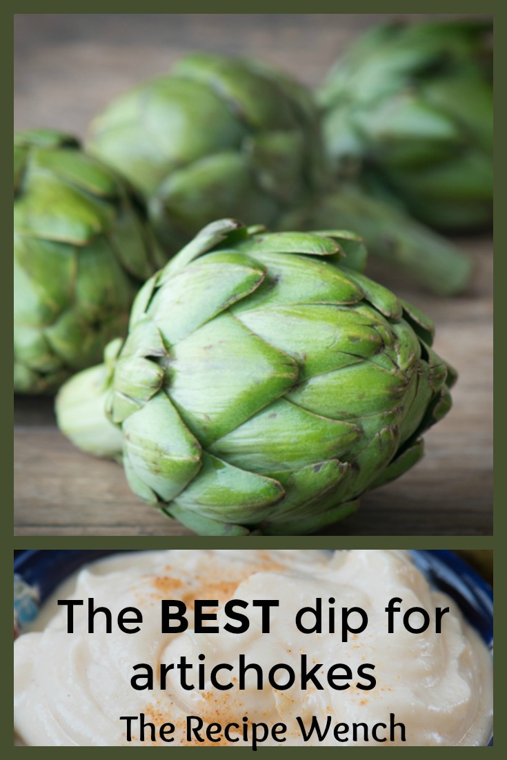 This simple dipping sauce for artichokes will drive you wild! A little butter. A little mayo. Some seasonings. Perfection! | The Recipe Wench