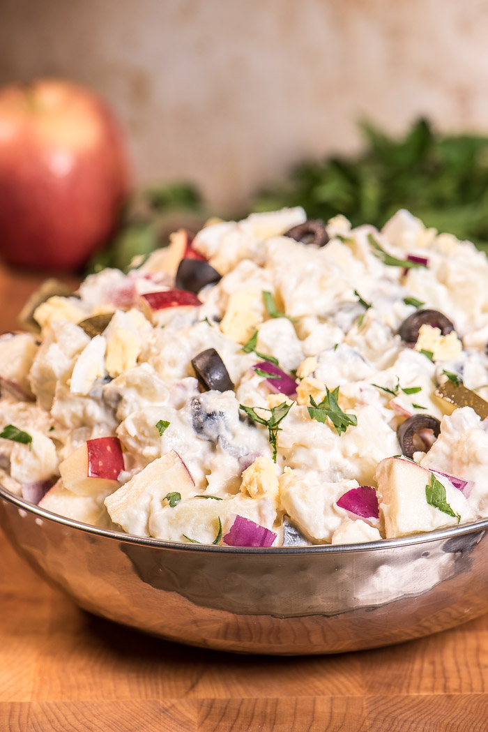 A potato salad recipe that has it all -- creamy, crunchy, salty, sweet. My favorite -- hands down! | The Recipe Wench