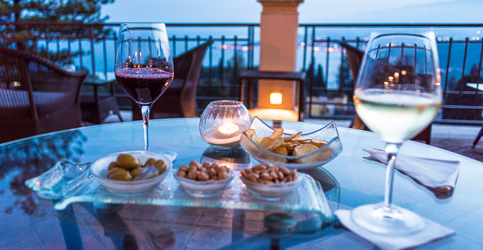 Drinking wine at Hotel Timeo Taormina Sicily