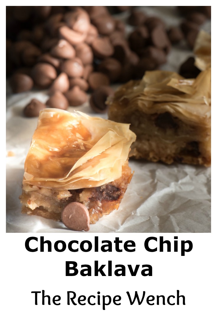 Chocolate Chip Baklava -- a beautiful twist on tradition. Topped off with a drizzle of brown sugar vanilla glaze. Save time with store-bought phyllo sheets. | The Recipe Wench