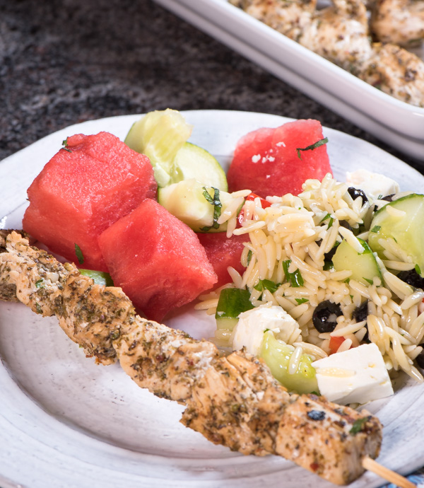 Greek chicken skewers -- fill your plate!